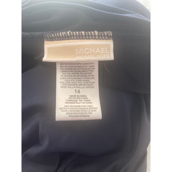 Michael Kors Midnight Blue Gold Detail Tie Neck Size 14 Padded One Piece Swim - Picture 7 of 9